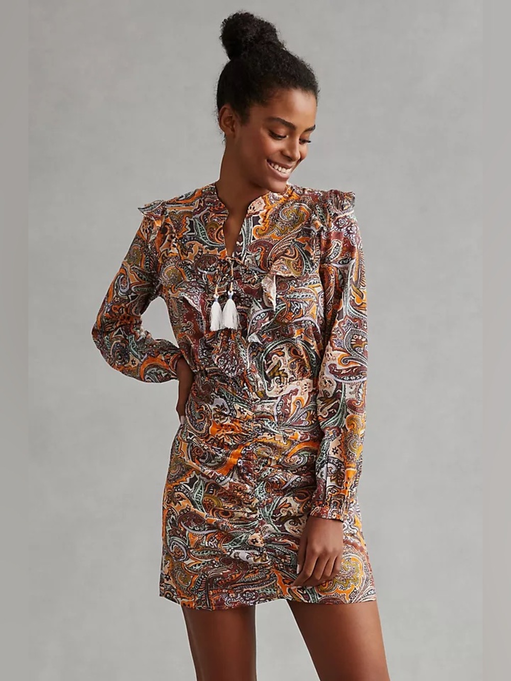 Anthropologie Paisley Tie Up Mini Dress Size 16